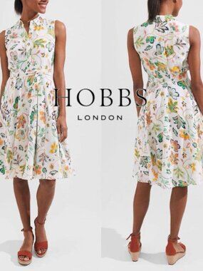 Hobbs London Belinda Floral Summer Dress Shift Collar Fit Flare Sleeveless 10